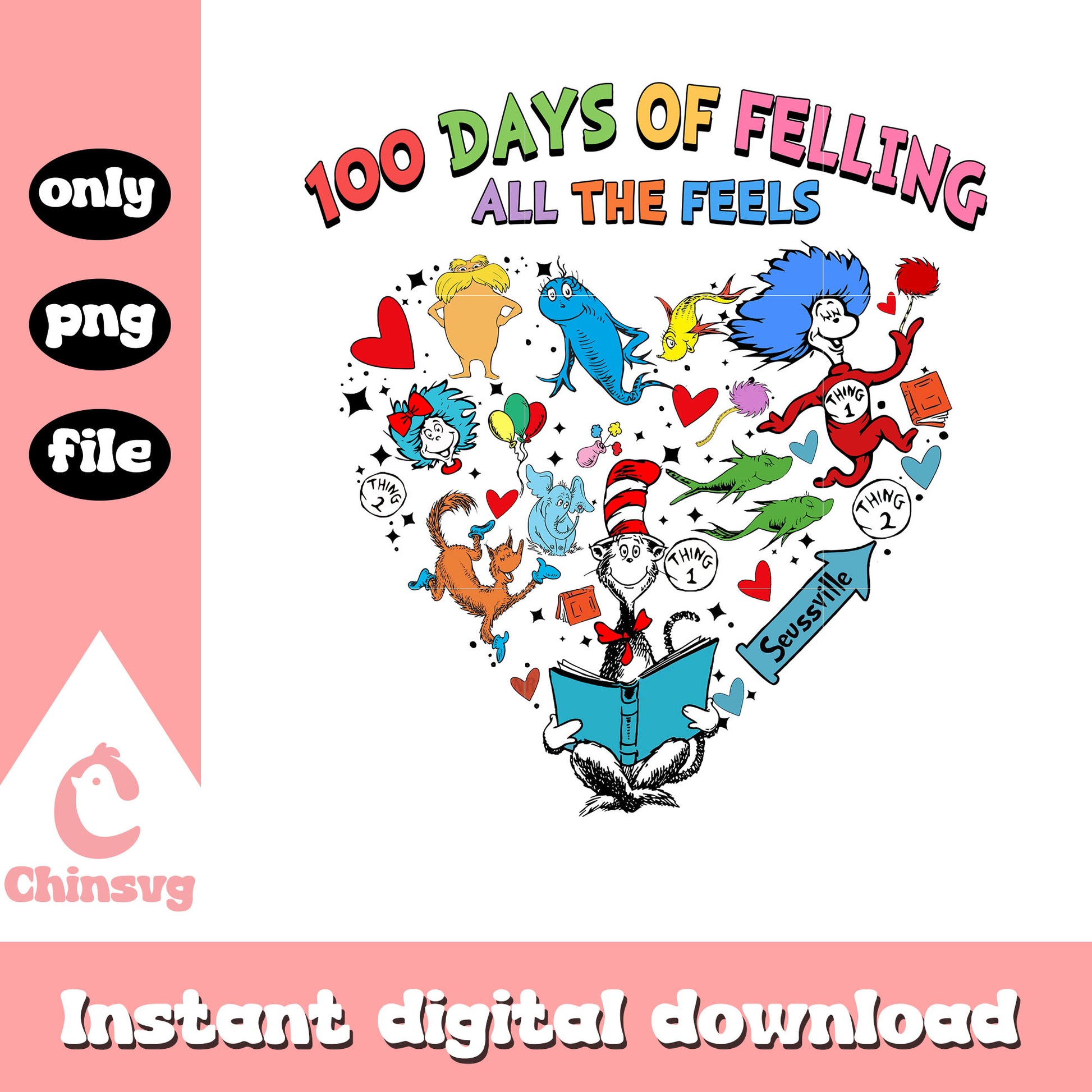 100 days of felling all the feels png, dr seuss png, heart png