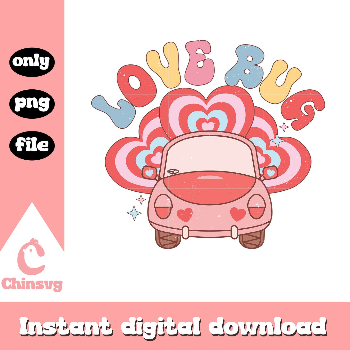 3Reotro valentine car love bug png, valentine car png, retro png