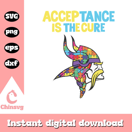 Acceptance is the cure Minnesota Vikings svg, autism awareness svg