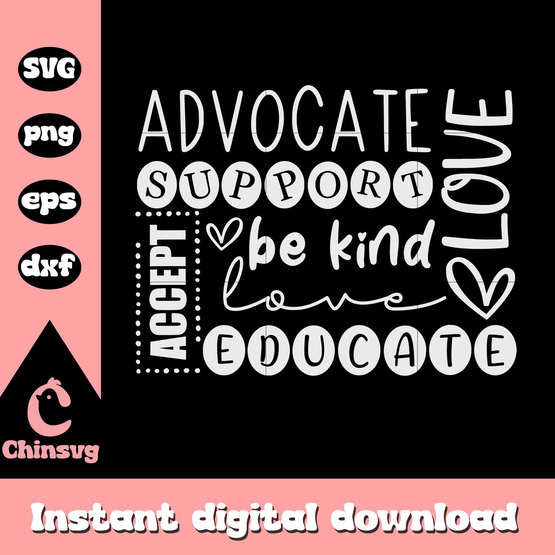 Advocate support be kind font design svg, world autism awareness svg