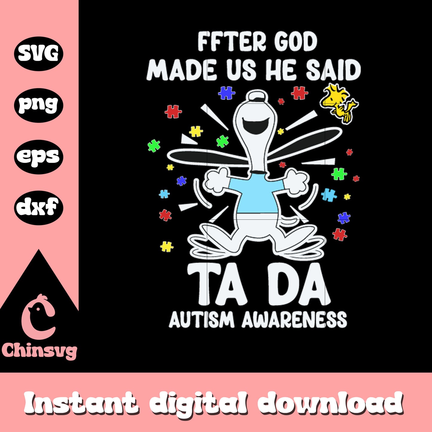 After god made us he said ta da svg, autism acceptance svg, snoopy svg