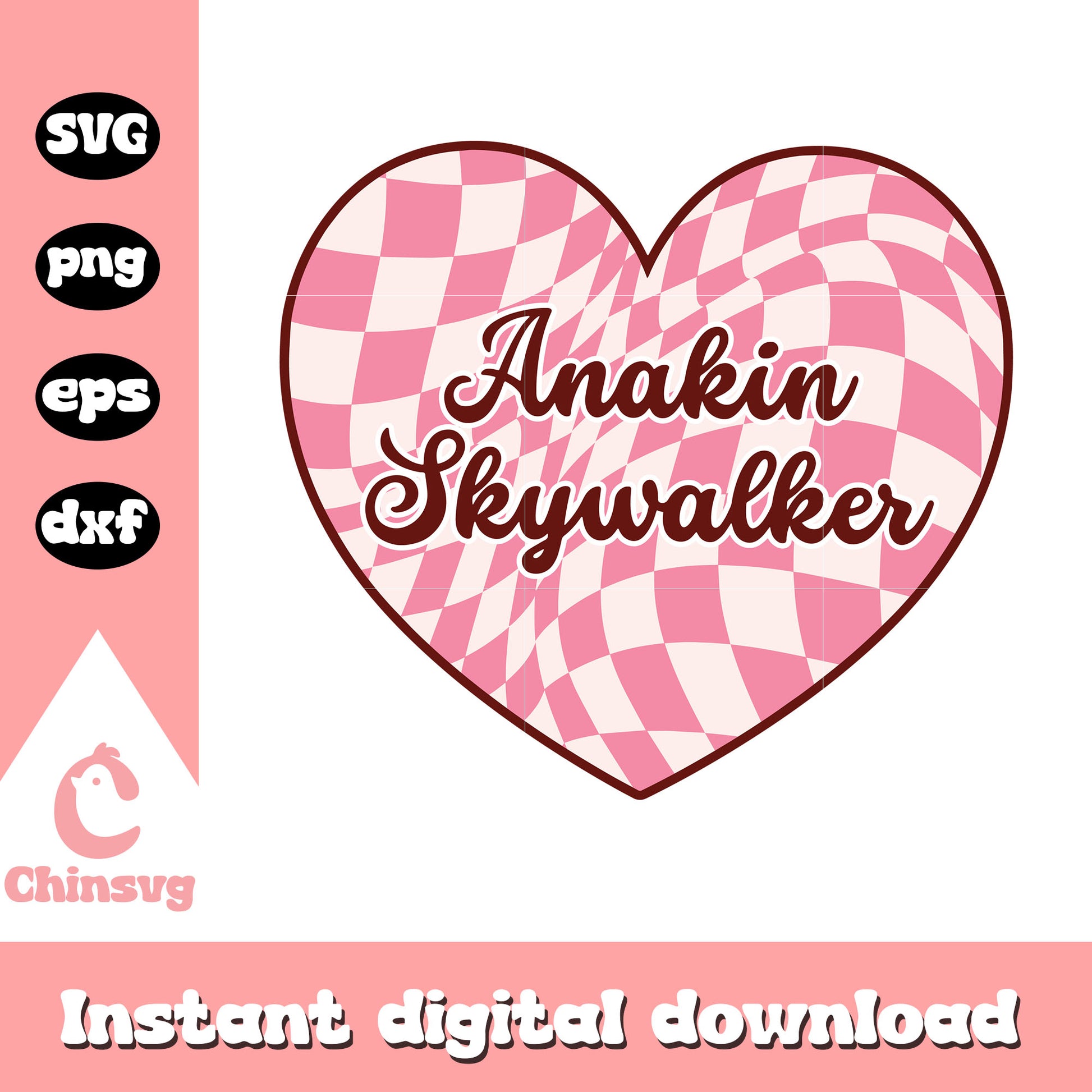 Anakin skywalker heart checkered svg, star wars svg, heart svg