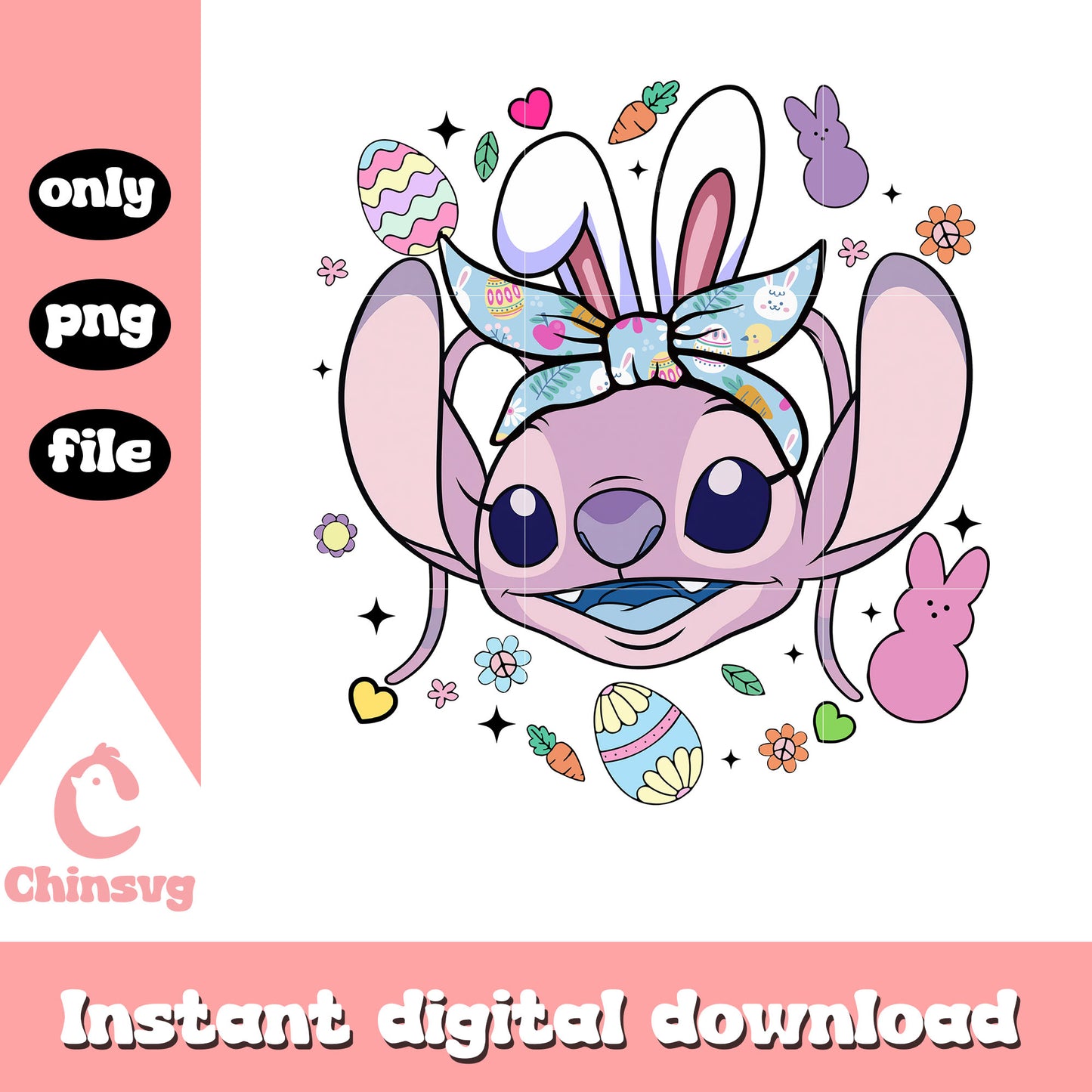 Angel face bunny ears png, easter day png, disney character png