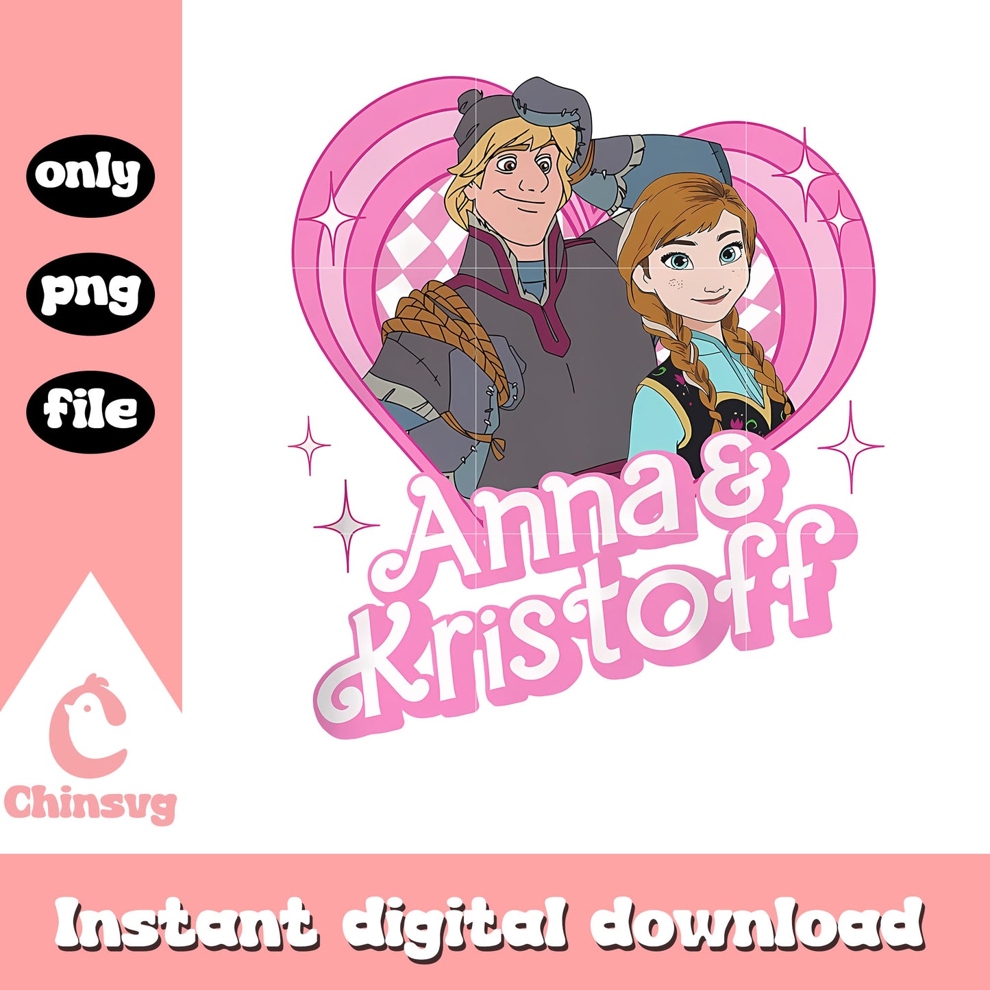 Anna and Kristoff pink heart png, frozen characters png