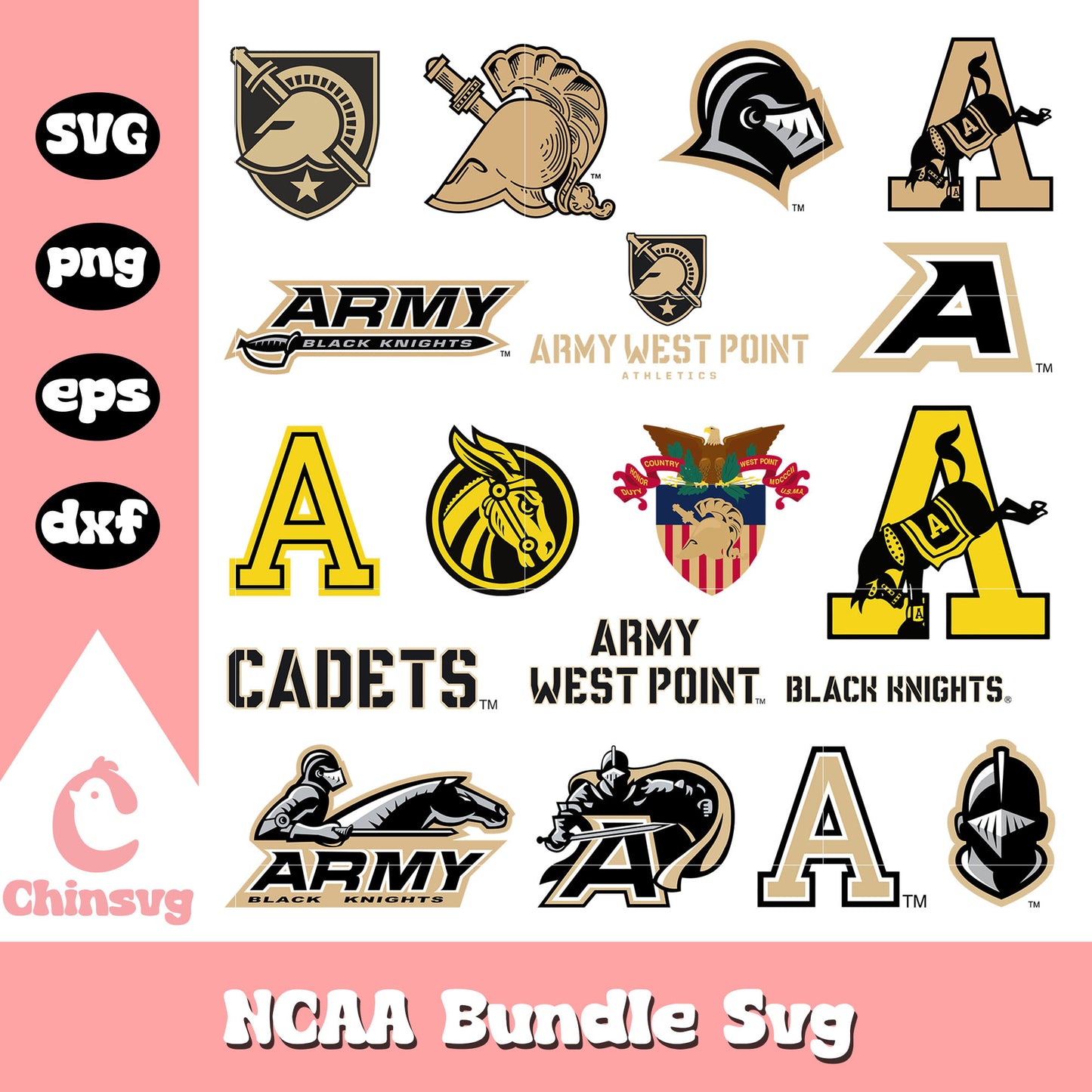 Army Black Kinghts logo bundle design svg, ncaa football logo​ svg