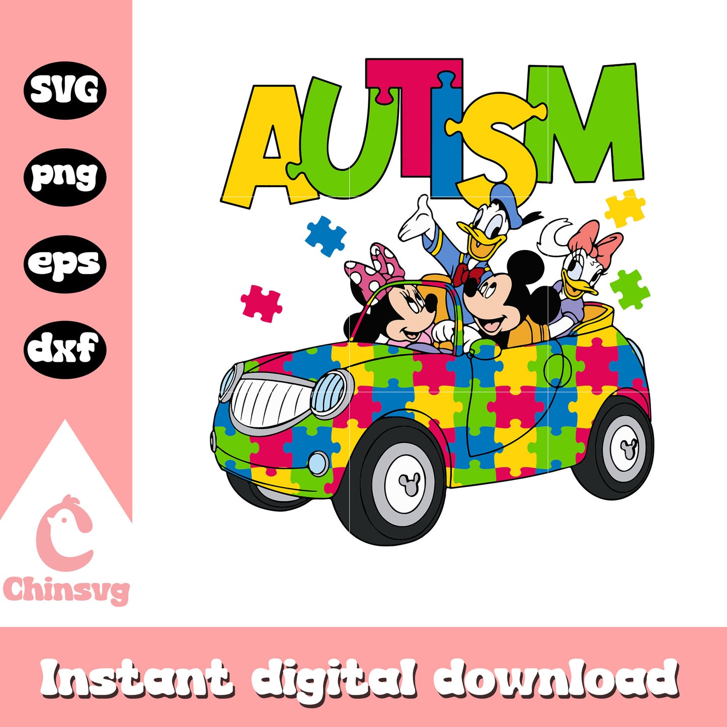 Autism car mickey and friends svg, autism awareness month svg