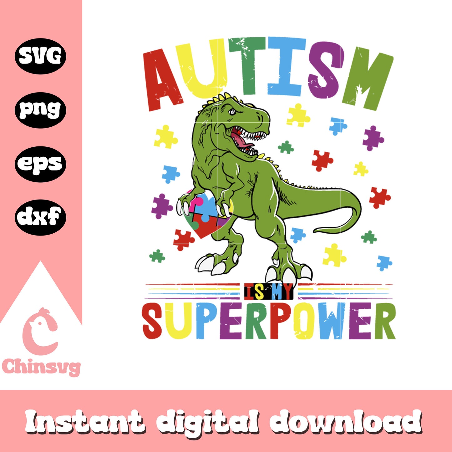 Autism is my superpower svg, autism awarenes svg, dinosaur svg