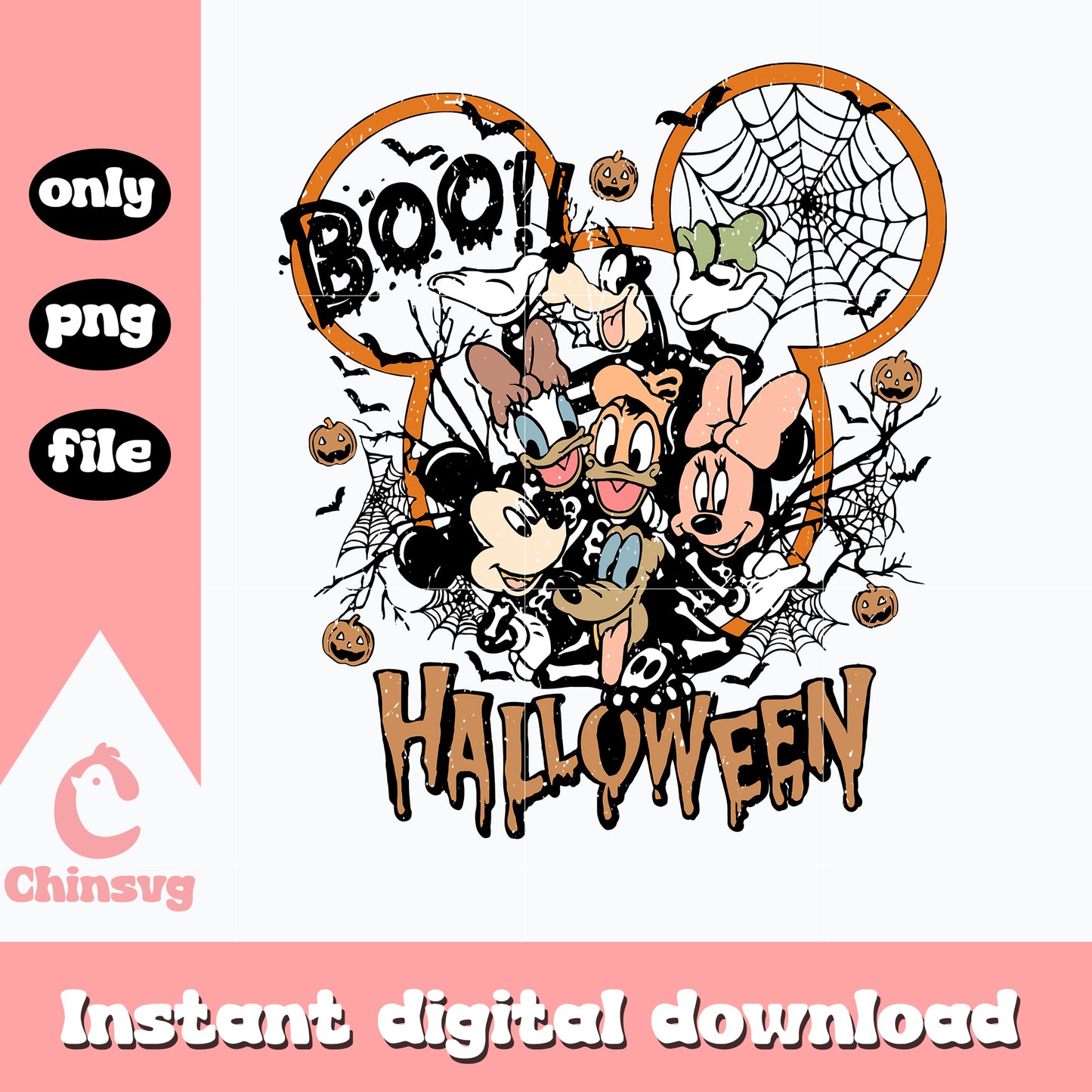 Vintage Disney Boo Halloween Png, digital download