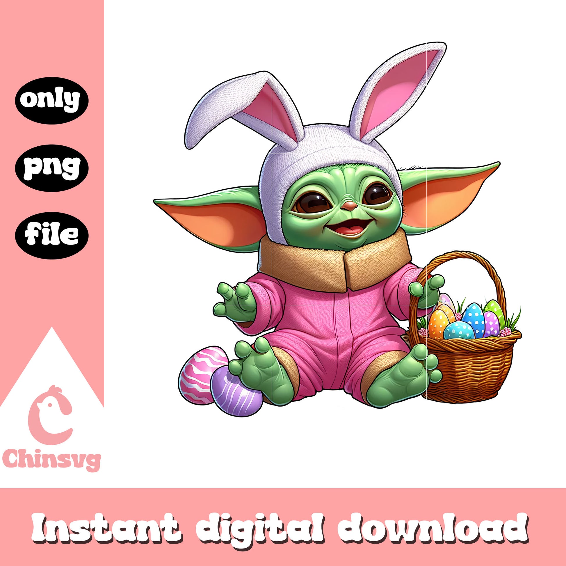 Baby yoda easter bunny costume png, easter day png, baby yoda png