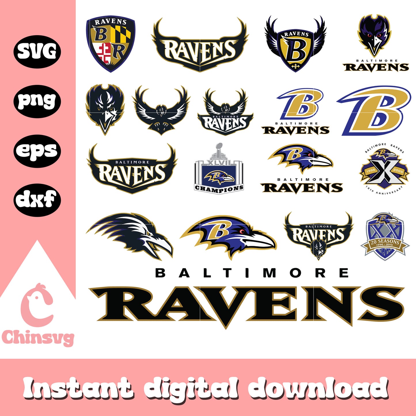 Baltimore ravens logo bundle design svg, baltimore ravens svg