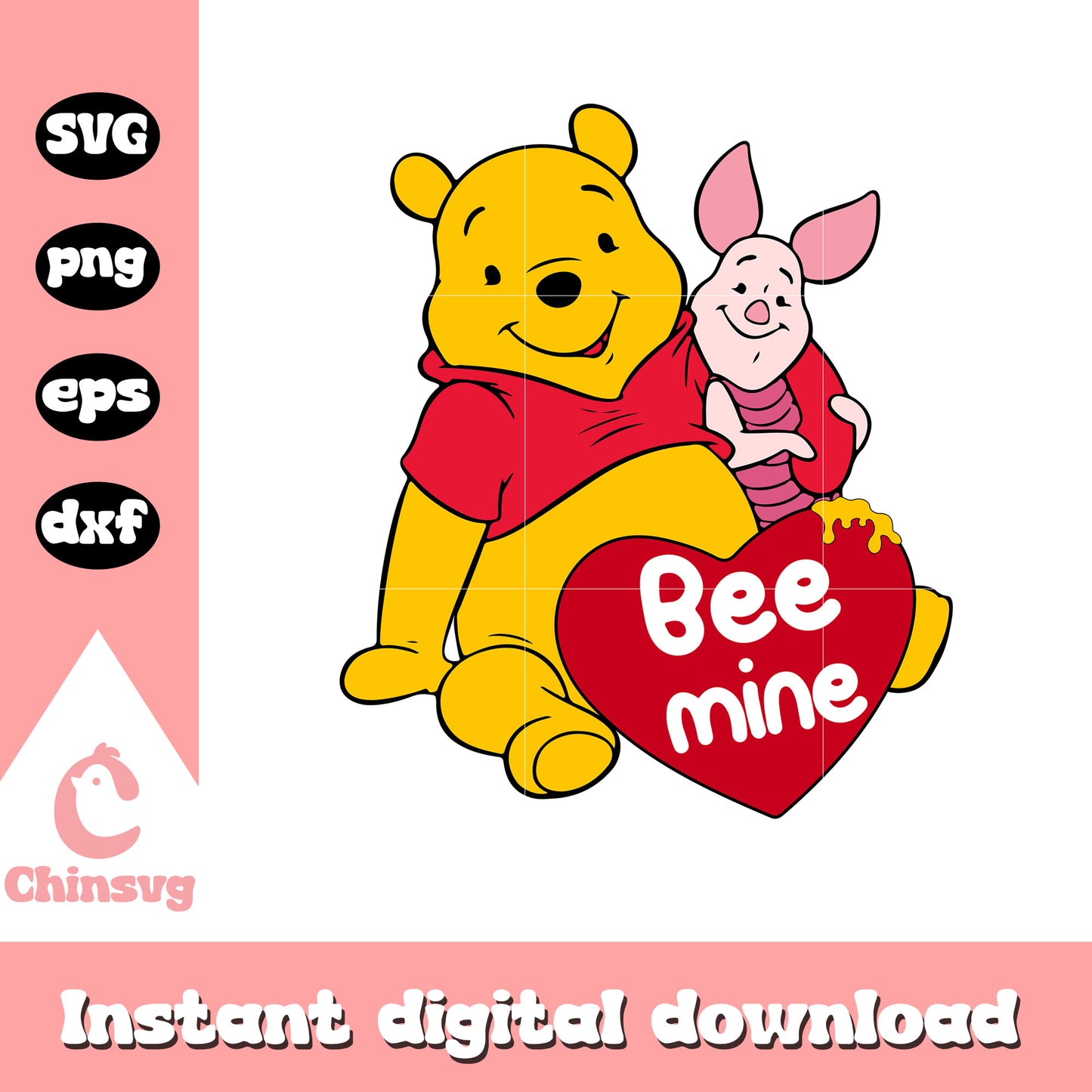 Bee mine winie the pooh valentine svg, pooh bear and piglet​ svg