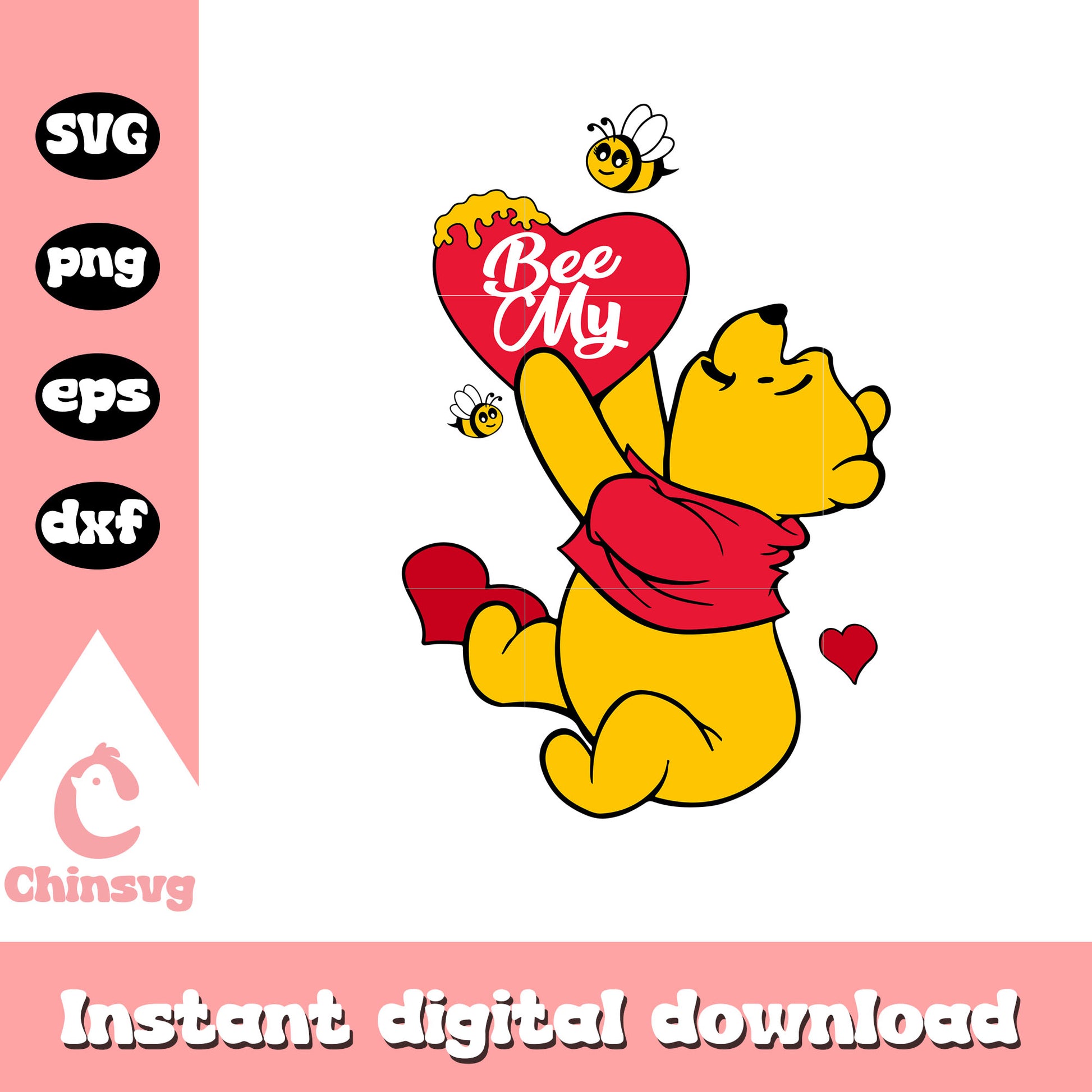 Bee my heart winie the pooh svg, winnie the pooh valentine svg