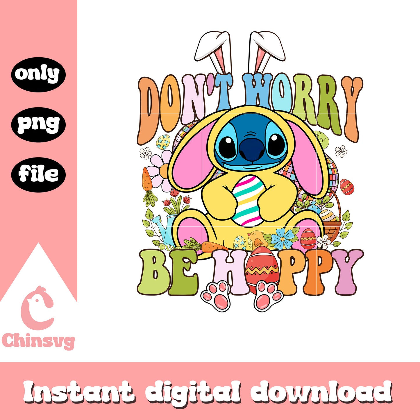 Be hoppy stitch easter bunny png, easter day png, stitch png