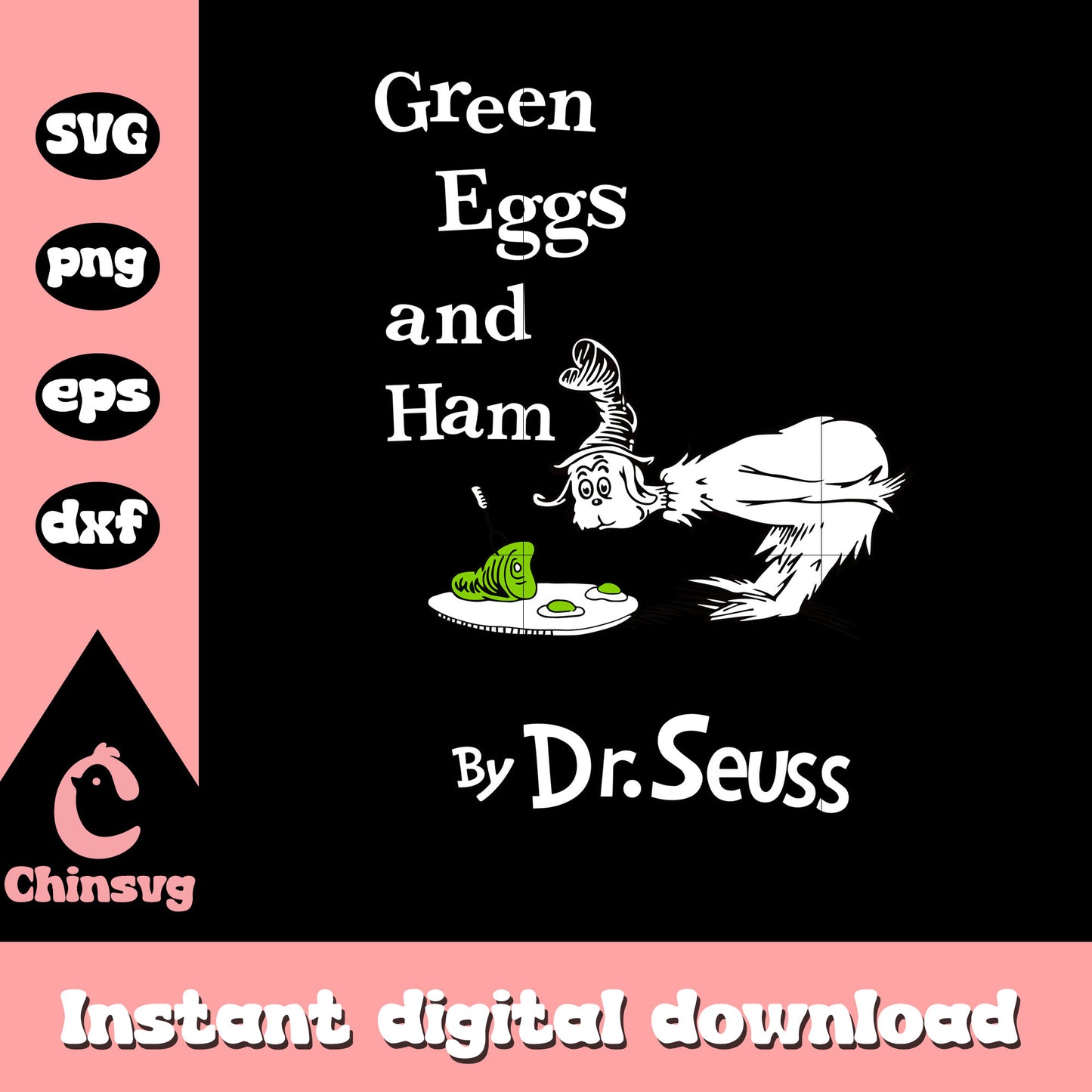 Black white green eggs and ham by Dr.seuss svg, big green egg svg