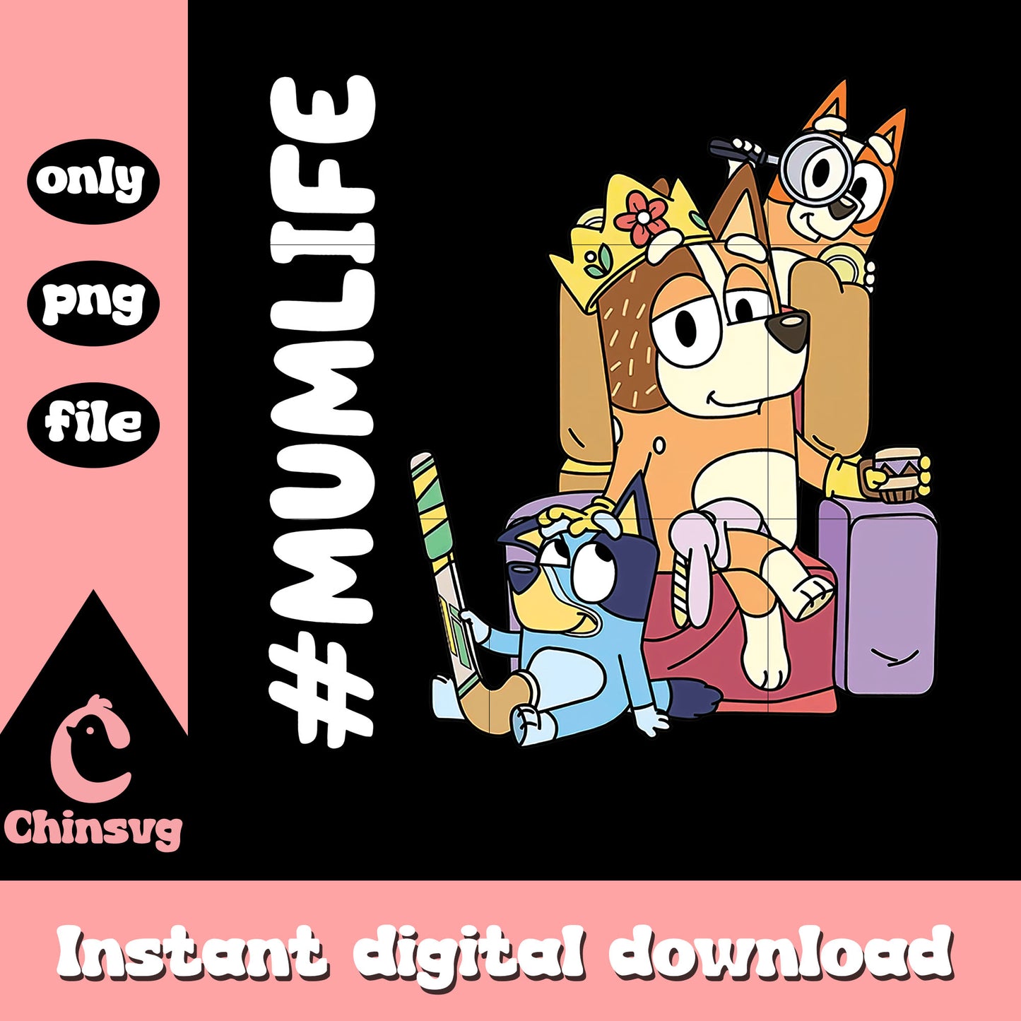 Bluey Bingo and mom mumlife png, mumlife png, cartoon png