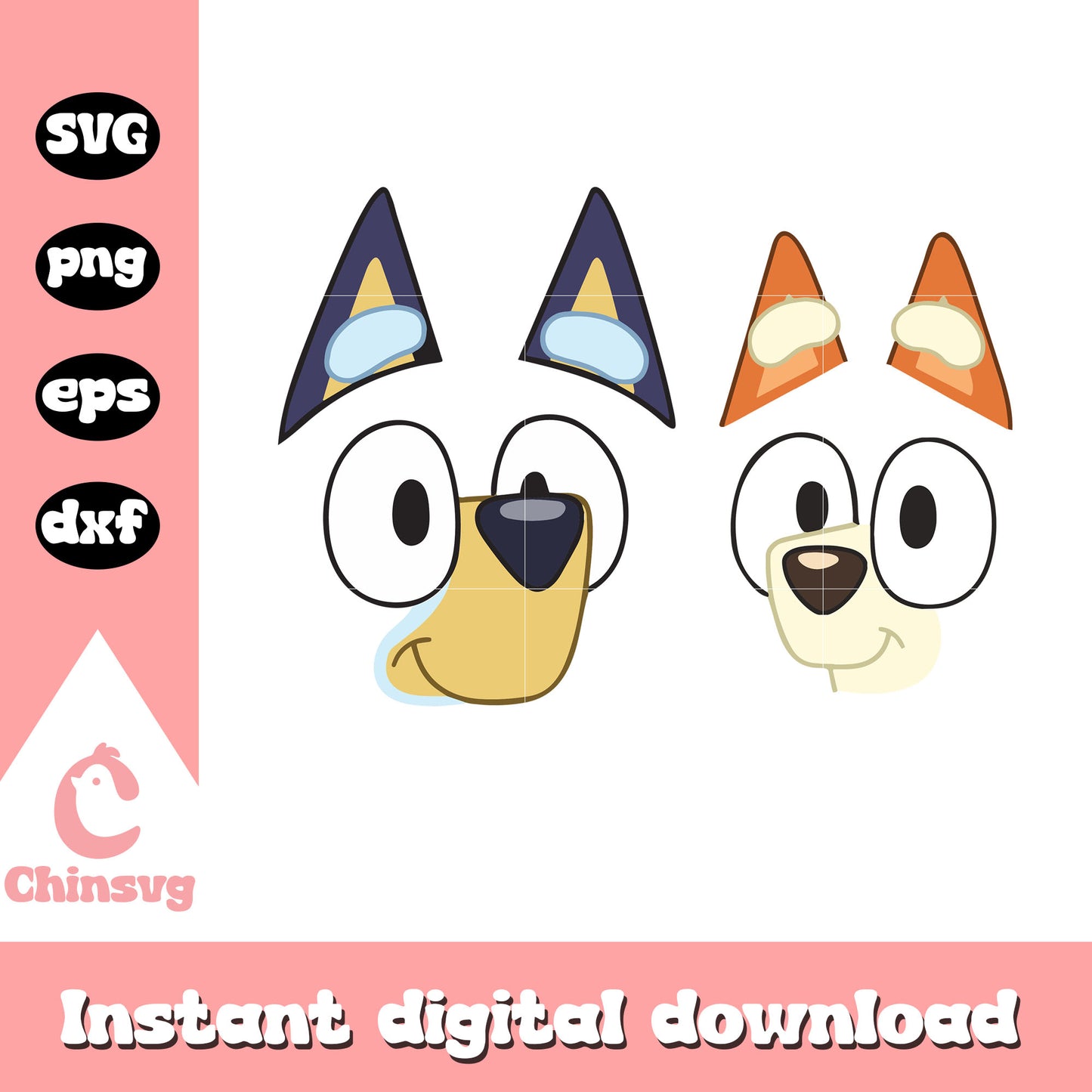 Bluey and bingo character face svg, bluey svg, cartoon svg