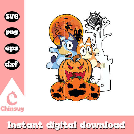 Bluey and bingo pumpkin halloween png, bluey and bingo​ svg