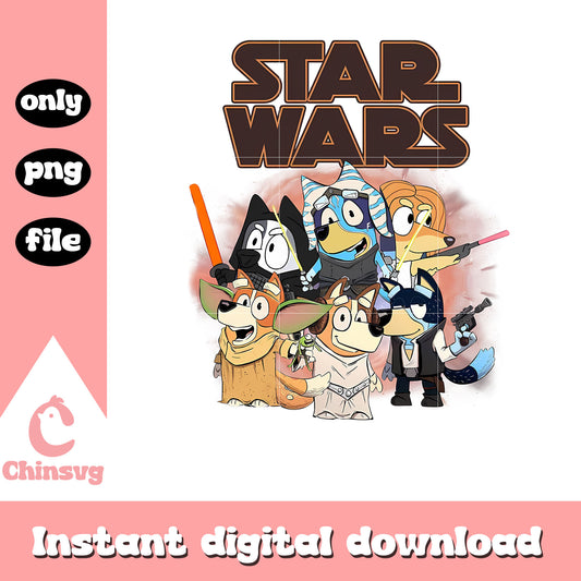 Bluey and friends cosplay star wars cartoon png, bluey costume svg