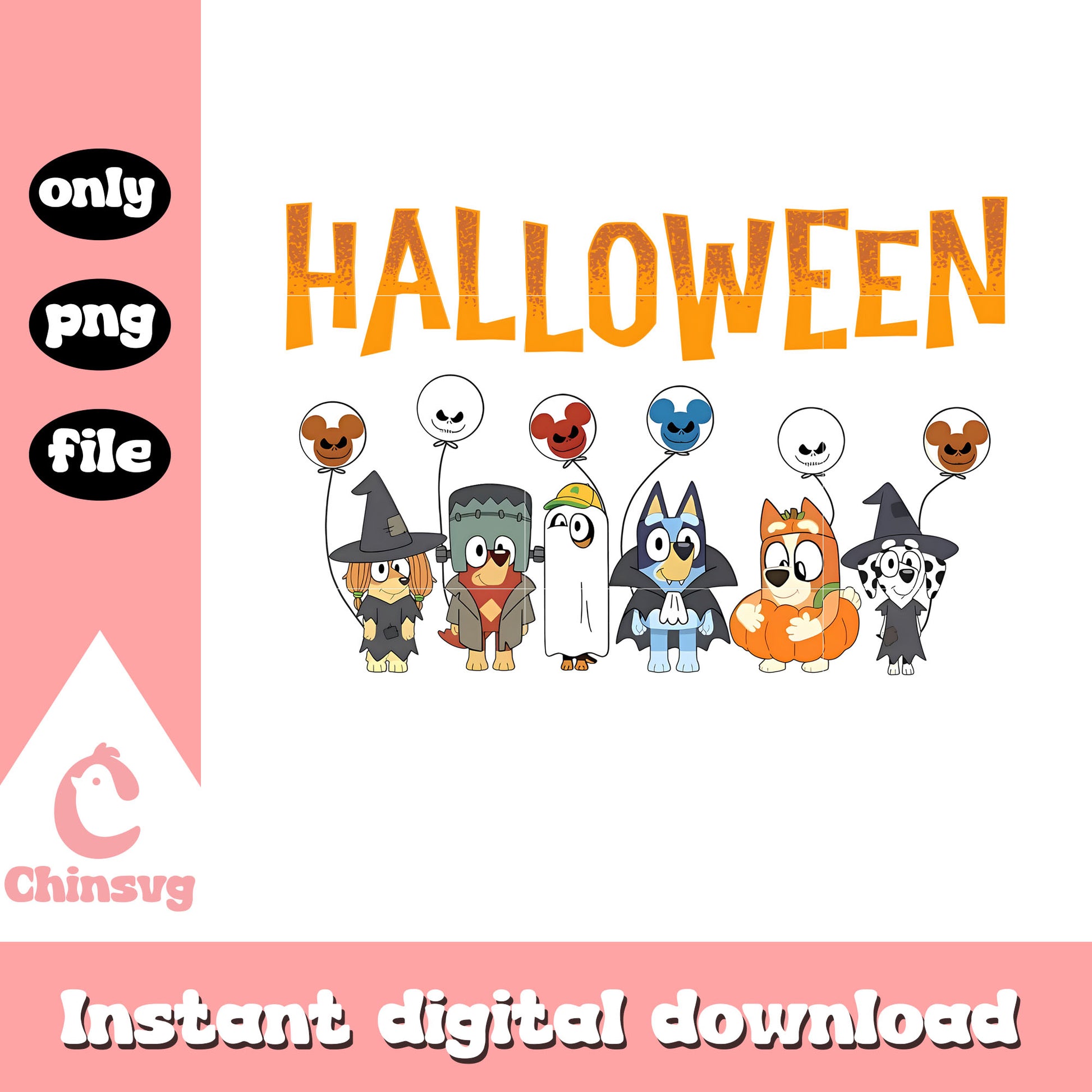 Bluey and friends halloween horor balloon png, Bluey and friends png