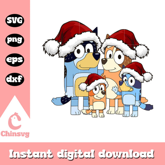 Bluey and friends santa hat svg, bluey christmas svg, cartoon svg