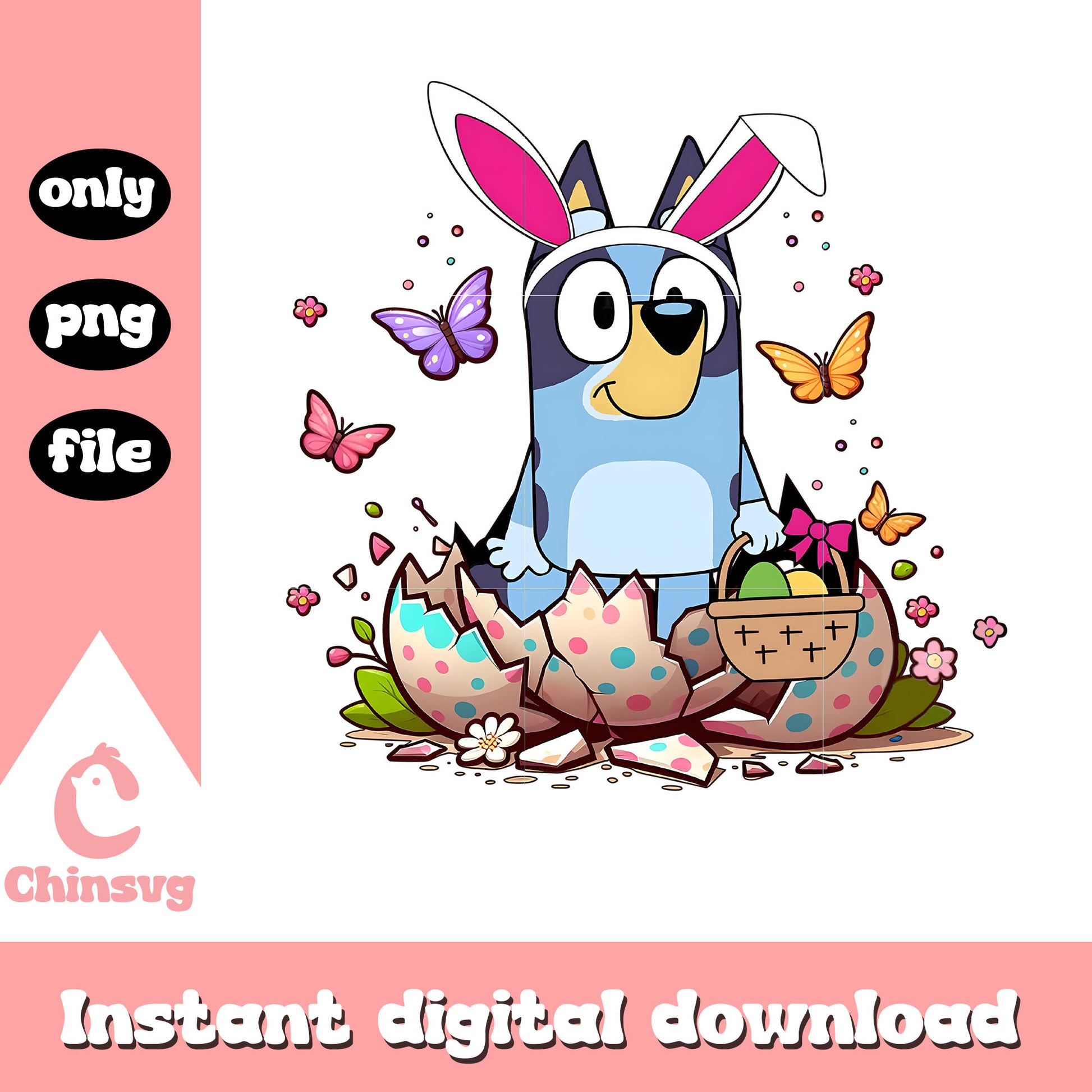 Bluey bunny dog png, bluey vacation png, happy easter day png