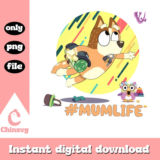 Bluey cartoon mum life design png, chilli heeler mom png