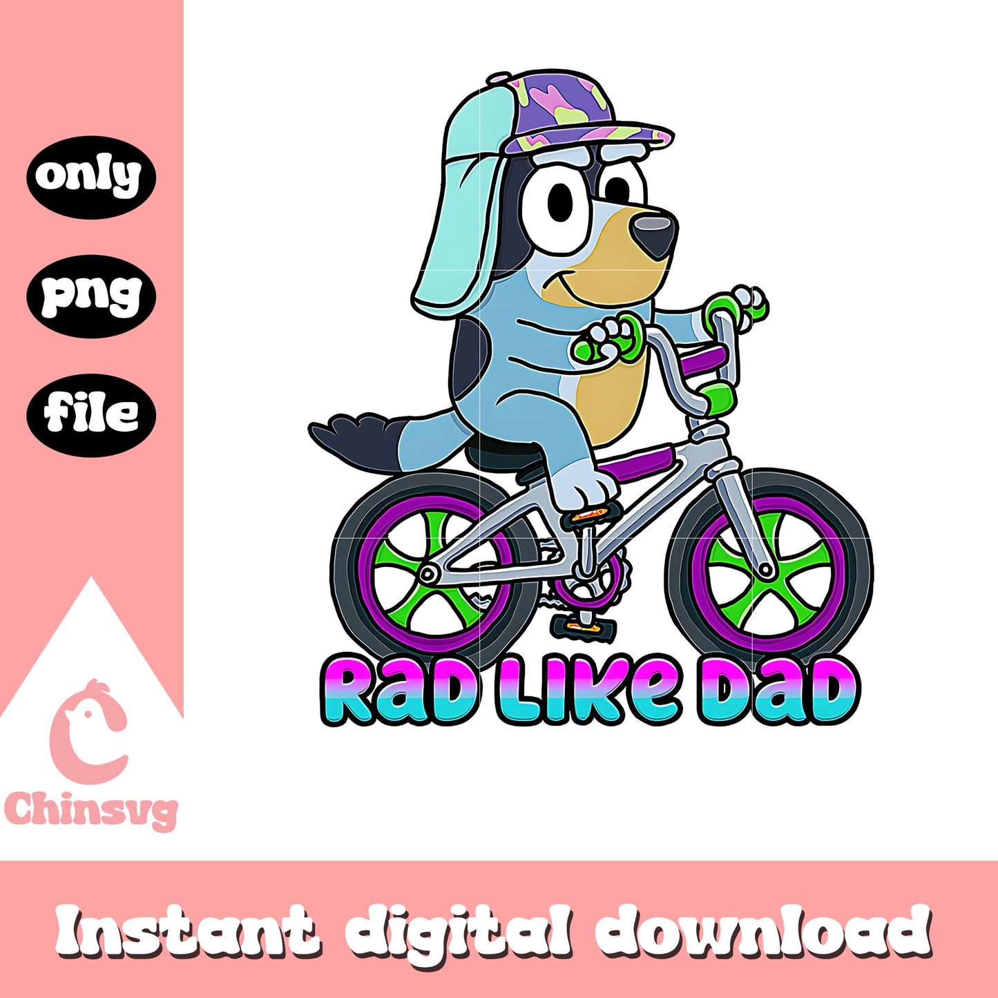 Bluey dad driving motorbike png, rad like dad png, dad life png