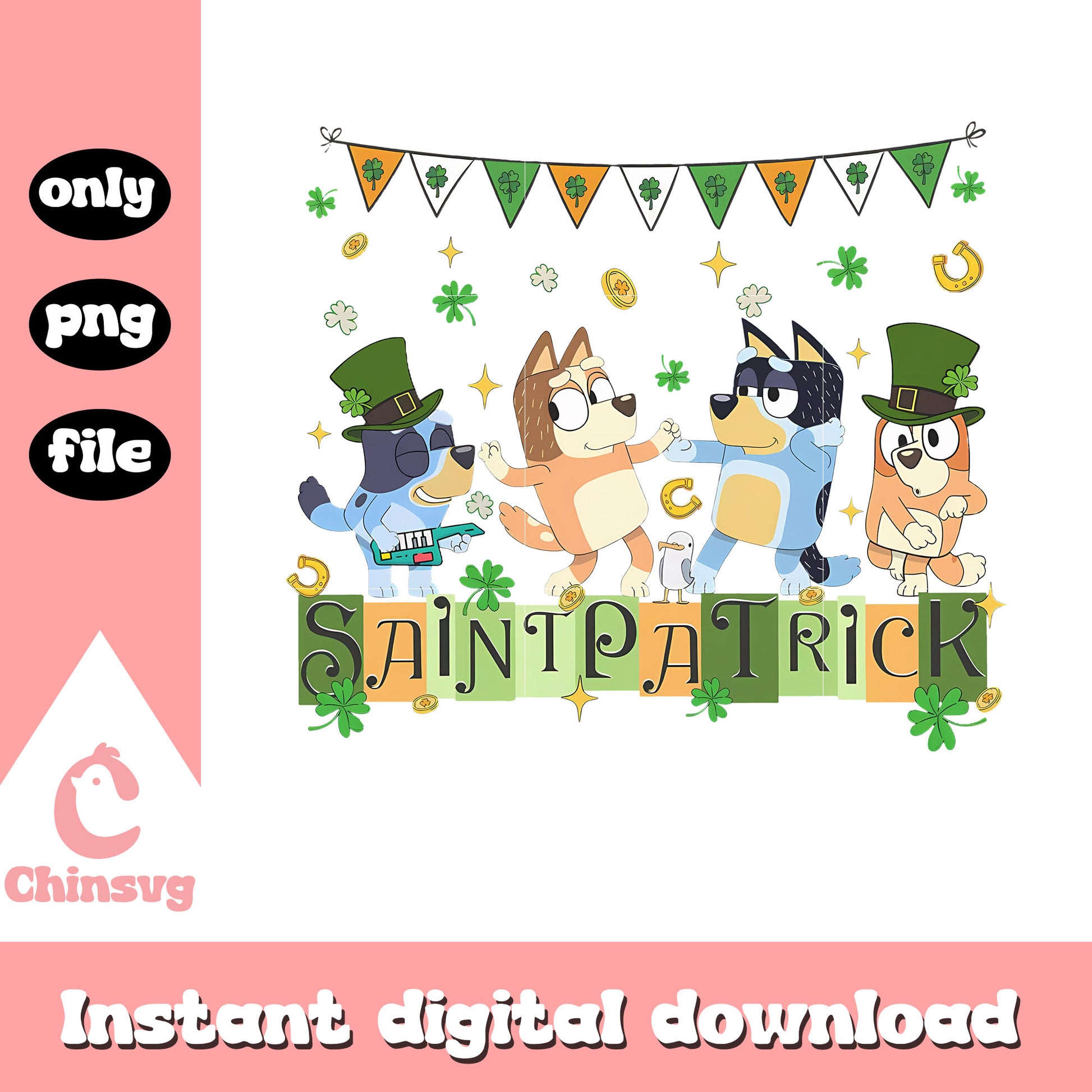 Bluey family saint patrick day png, saint patrick's day png