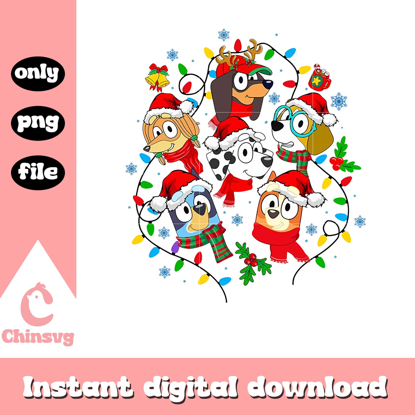 Bluey friends christmas light png, bluey christmas episode png