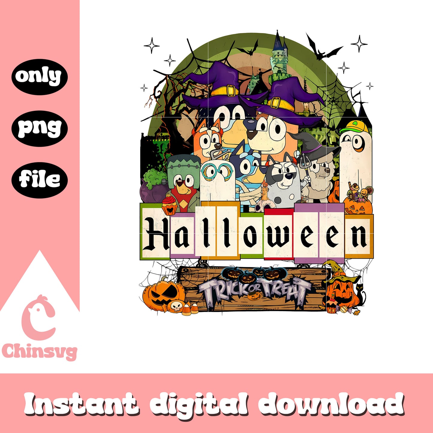 Bluey halloween trick or treat png, trick or treat png