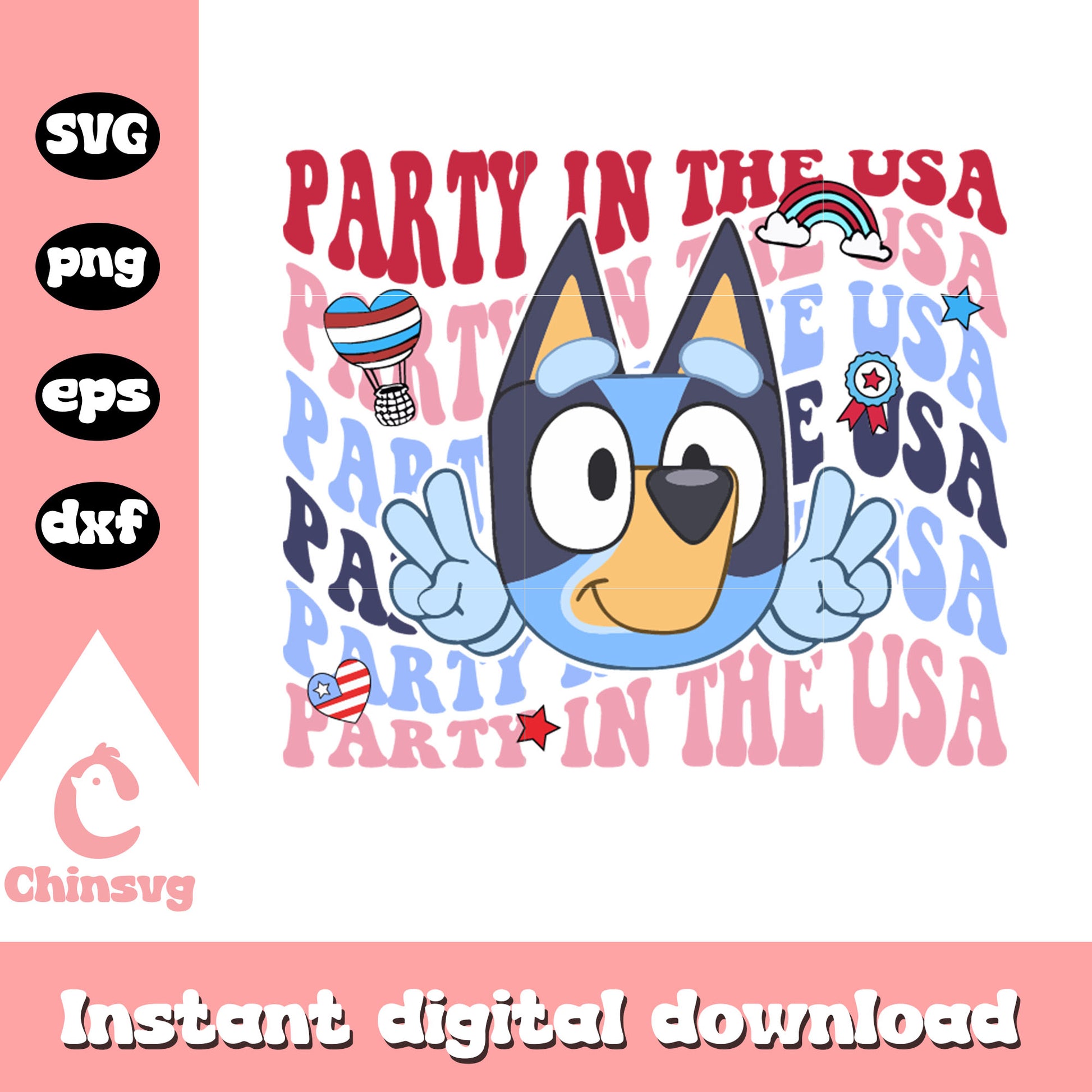 Bluey party in the USA design svg, bluey party supplies svg