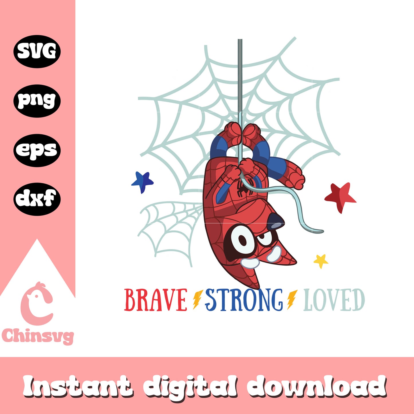 Bluey spiderman brave strong loved svg, bluey spiderman svg