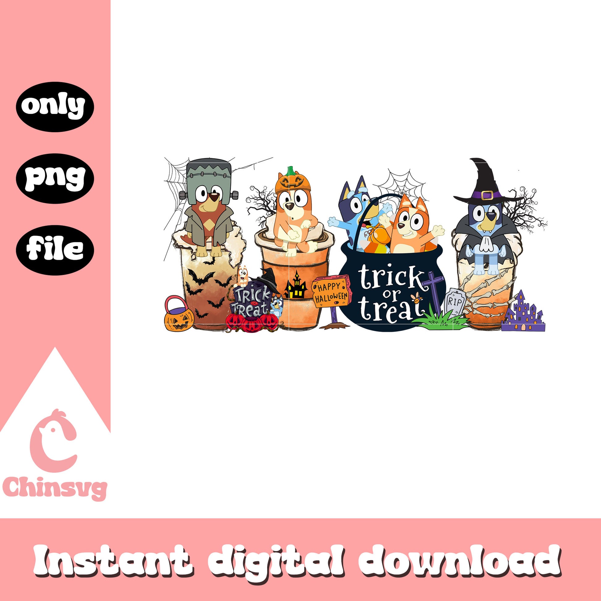 Bluey trick or treat halloween png, happy halloween png​