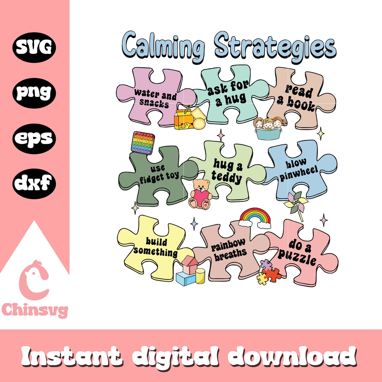 Calming strategies svg, autism awareness puzzle piece svg