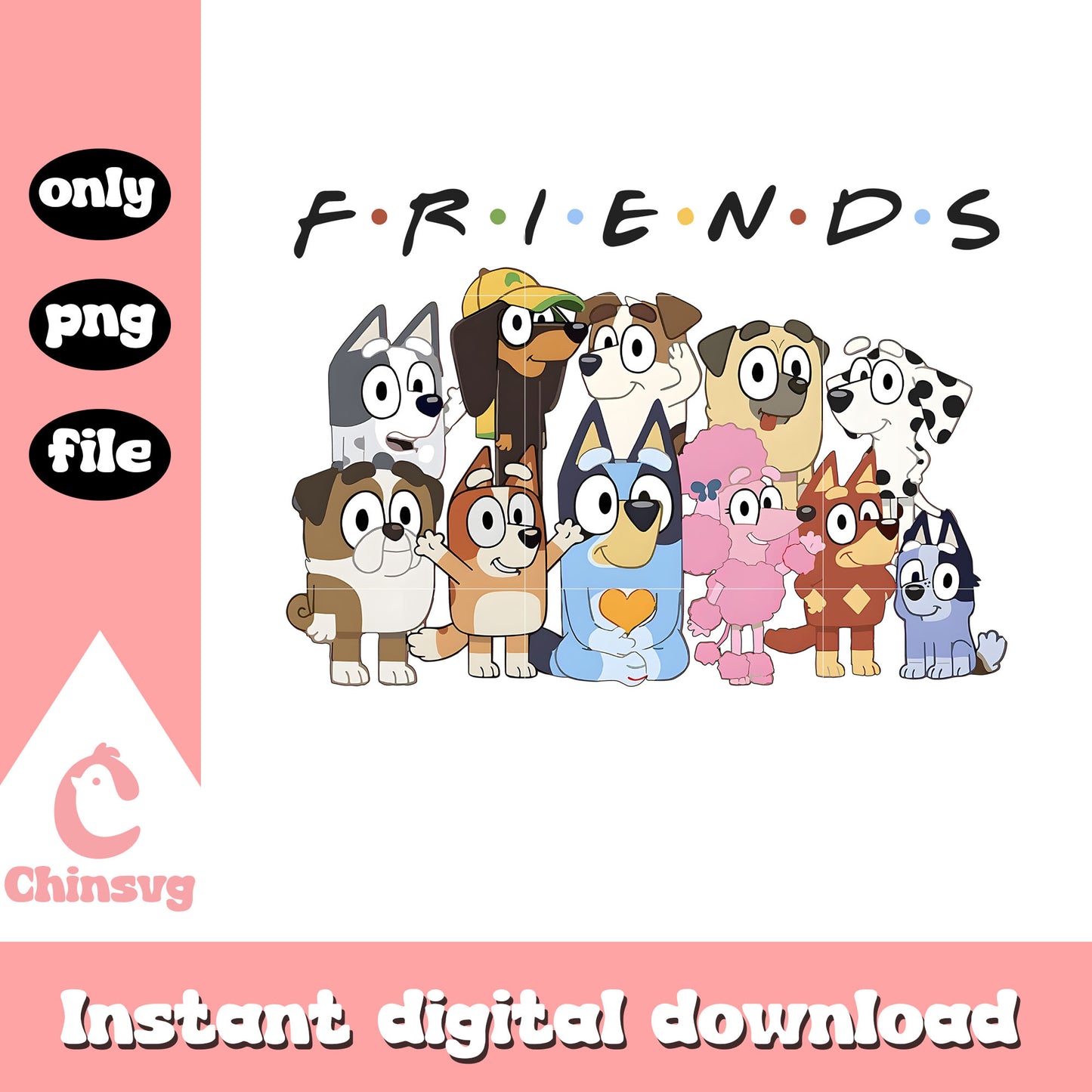 Cast of Bluey cartoon design png, friends png, bluey friends png