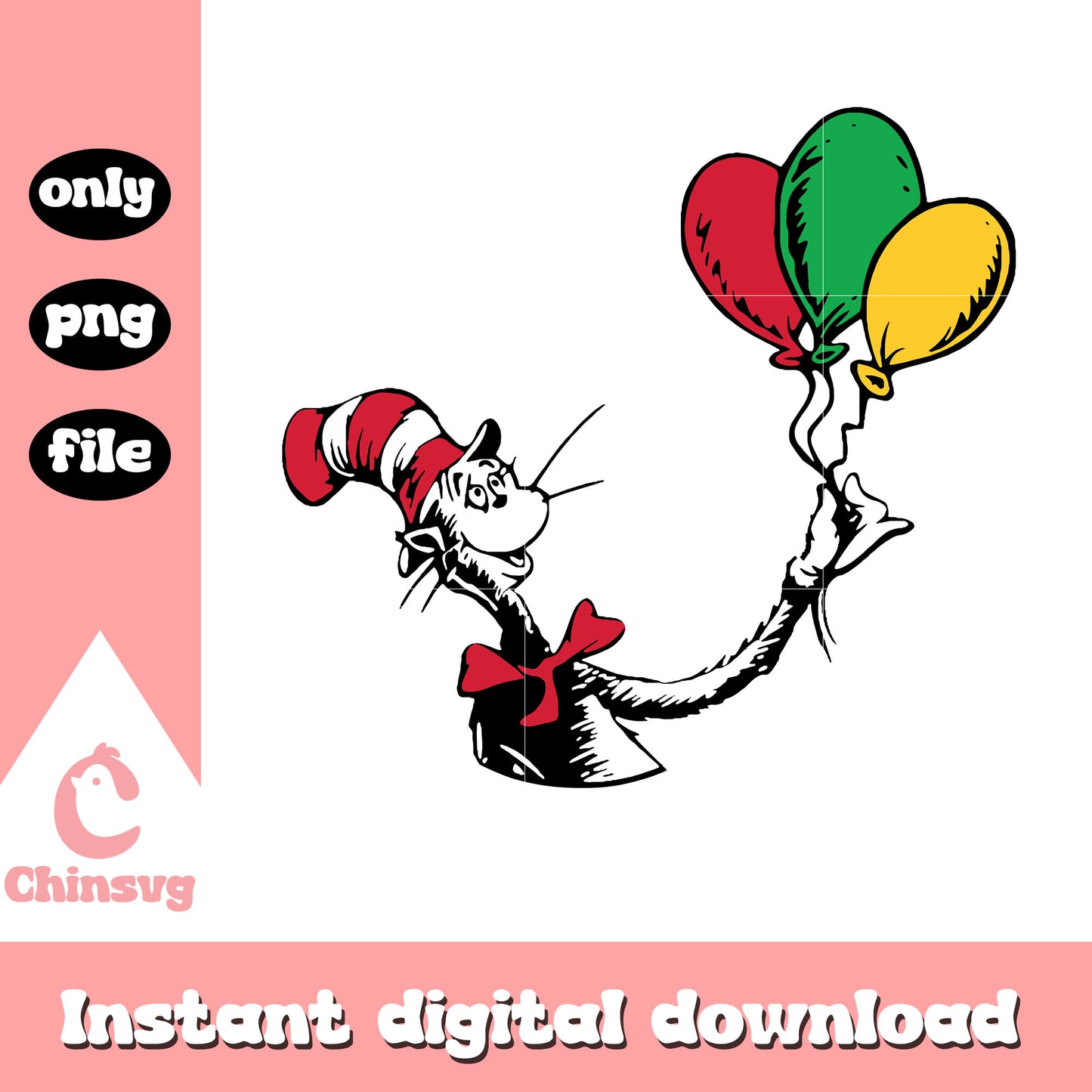 Cat in the hat and balloon png, the cat in the hat​ png, balloon png