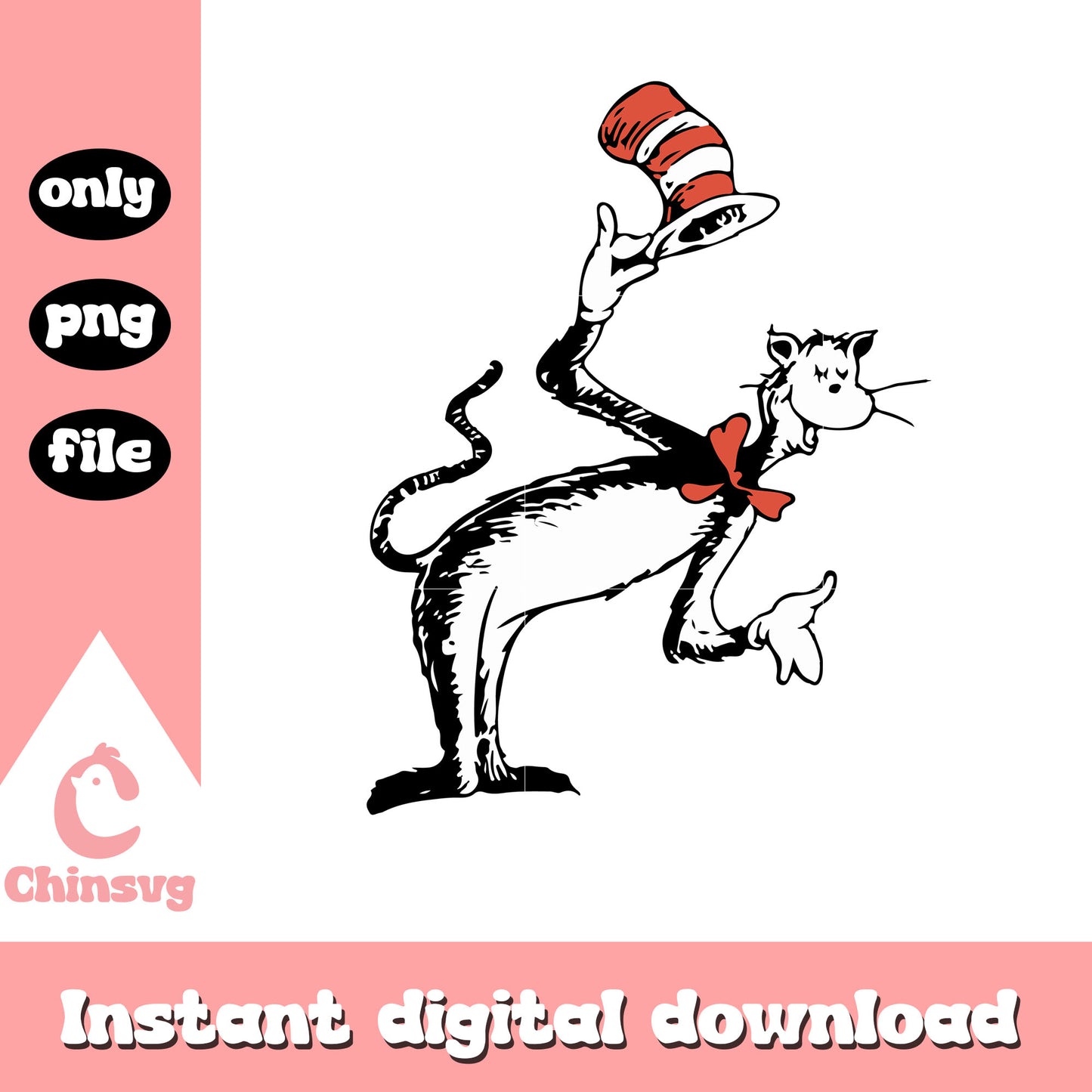 Cat in the hat character png, dr seuss character png, cartoon png