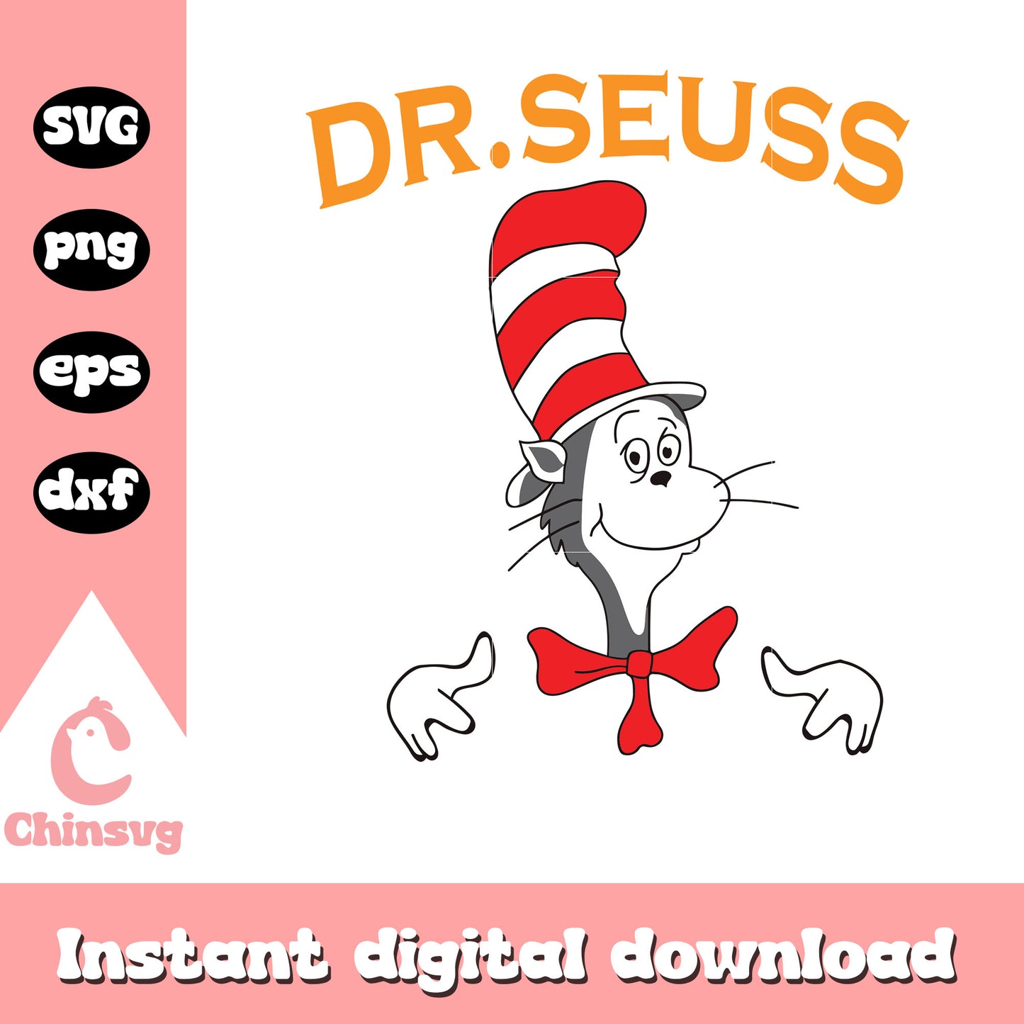 Cat in the hat face character svg, cartoon svg, dr seuss svg