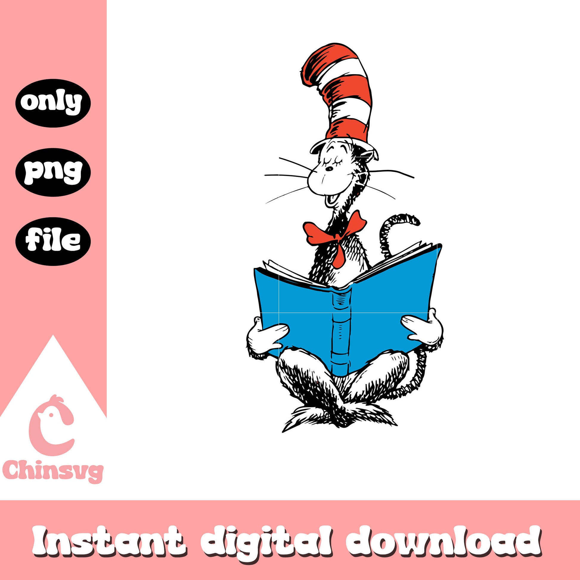 Cat in the hat reading book png, the cat png, reading book png