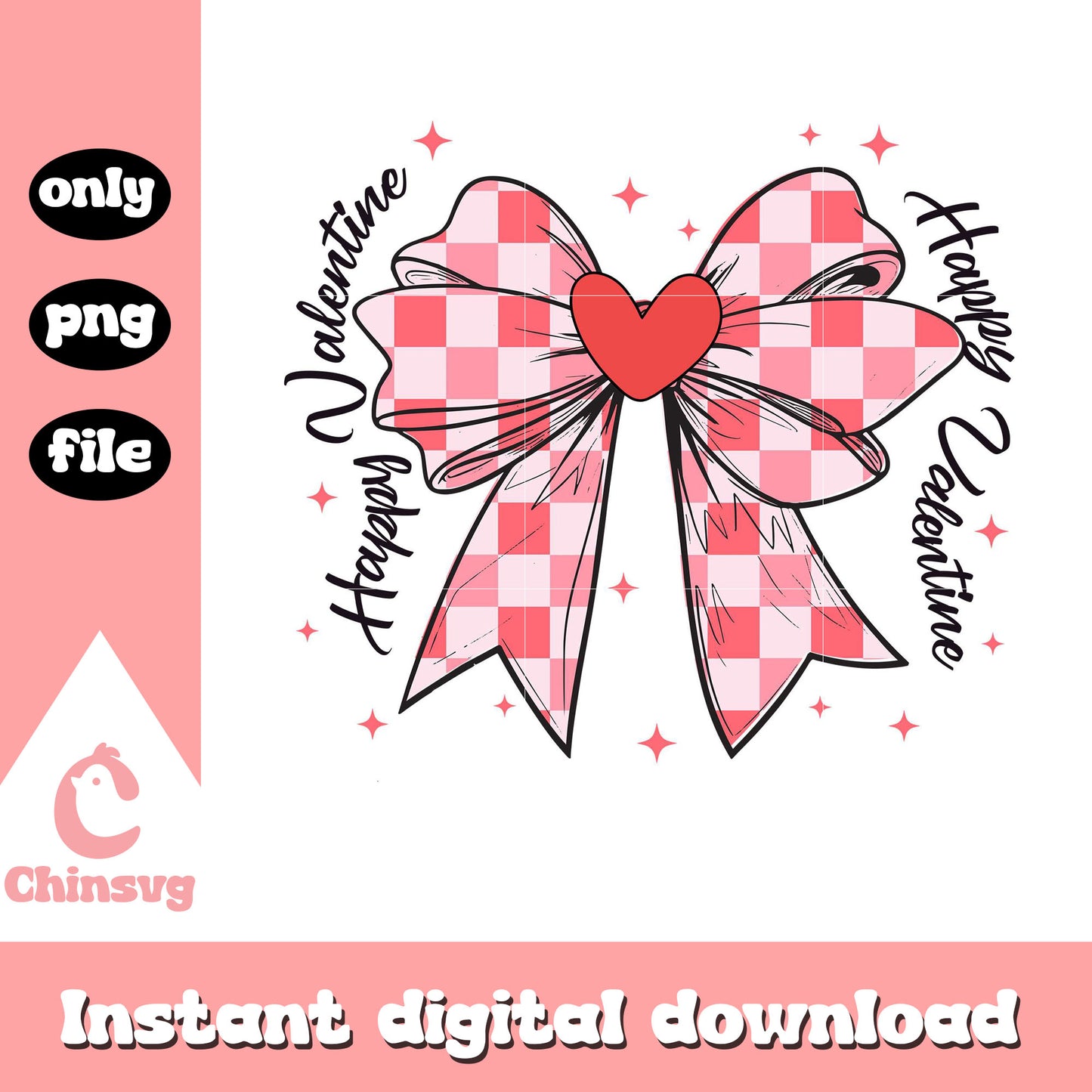 Checkered coquette bow valentine png, happy valentine's day png