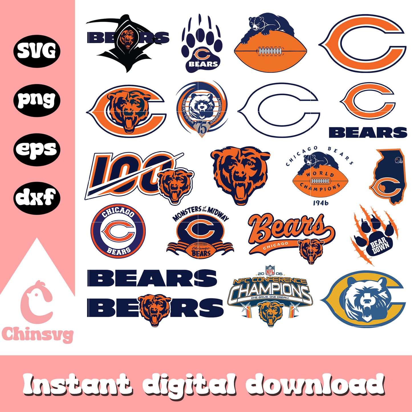 Chicago bears logo bundle design svg, chicago bears svg, nfl logo​ svg