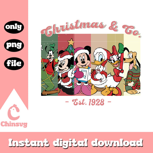 Christmas and co est 1928 design png, mickey and friends​ png