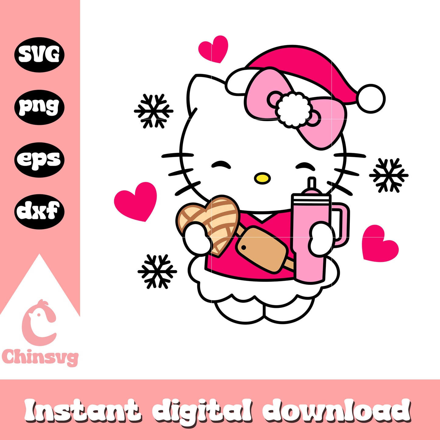 Christmas hello kitty concha pink svg, hello kitty christmas svg