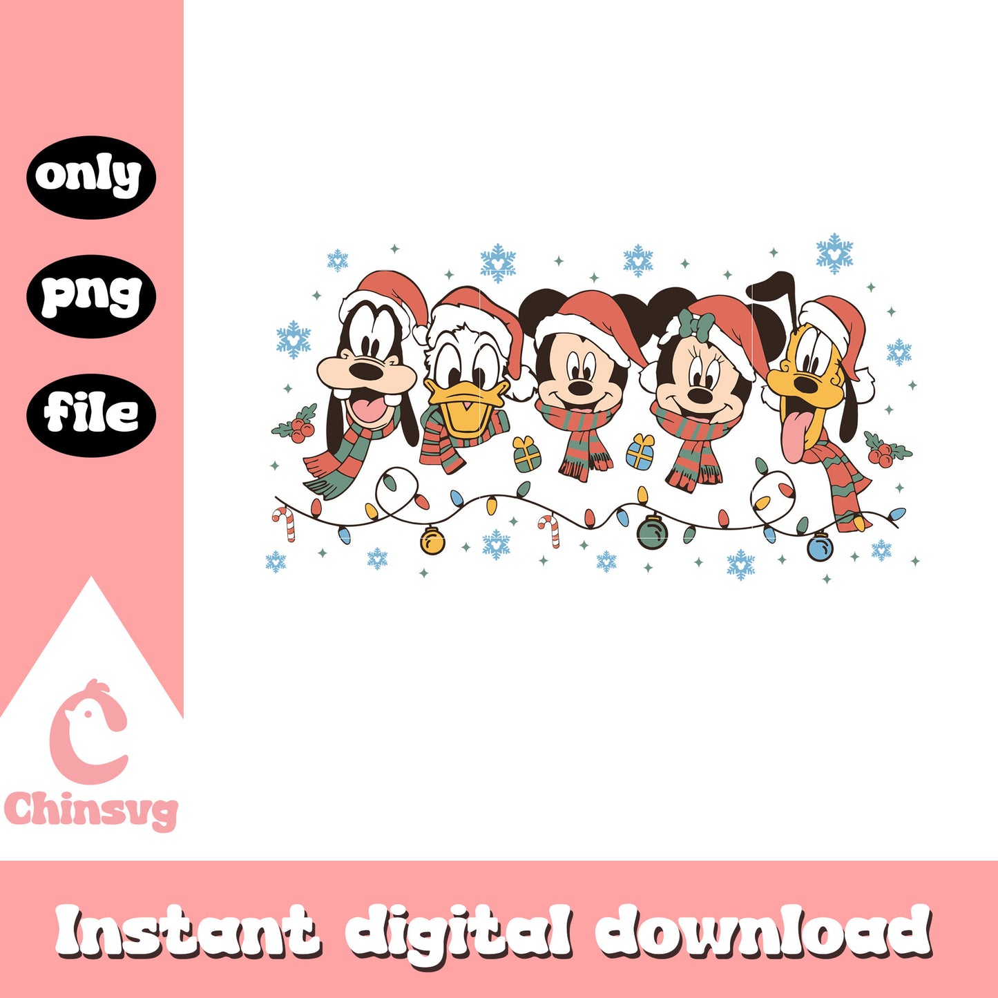 Christmas lights mickey characters head png, disney christmas png