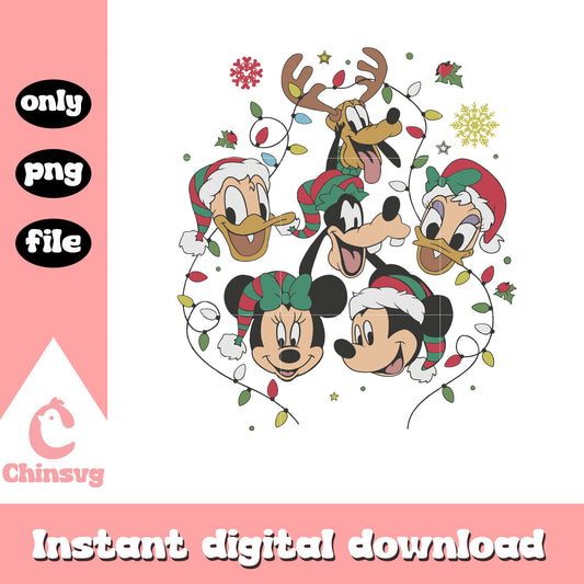 Christmas lights mickey characters png, mickey and friends christmas png