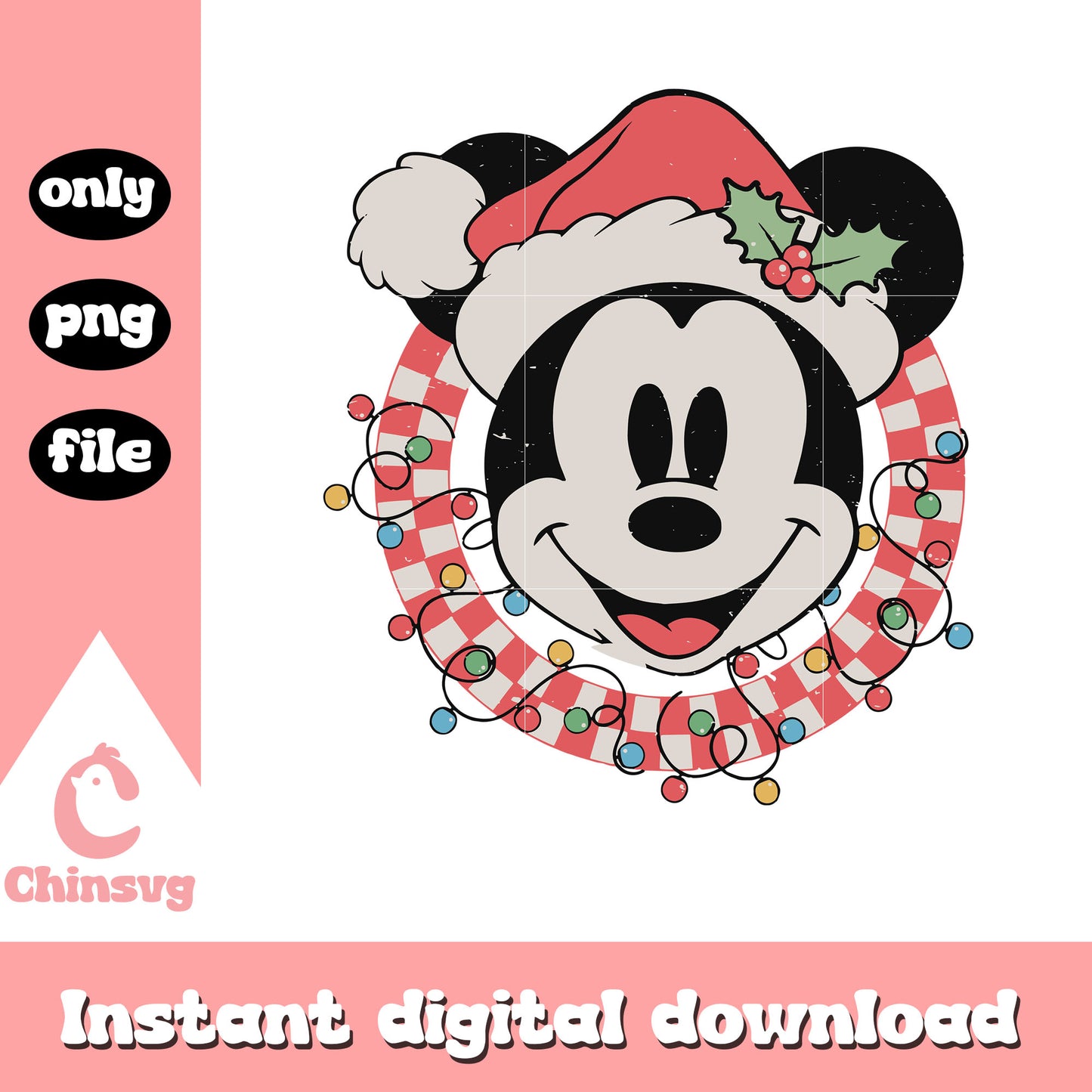 Christmas lights mickey face design png, christmas mickey png