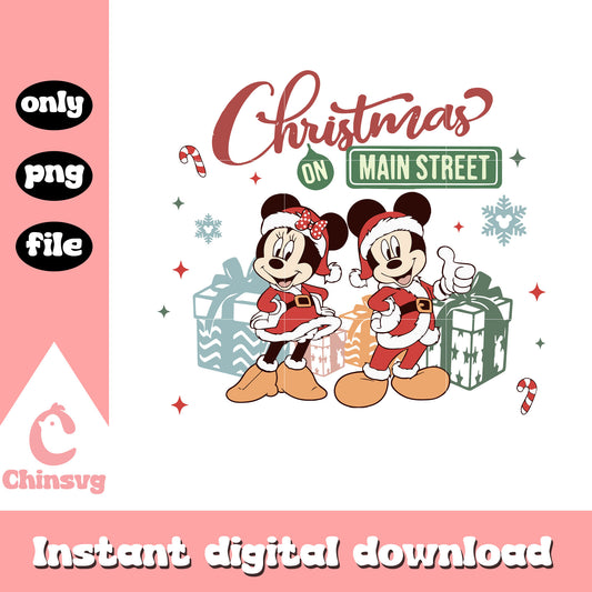 Christmas on main street snow png, mickey minnie christmas​ png