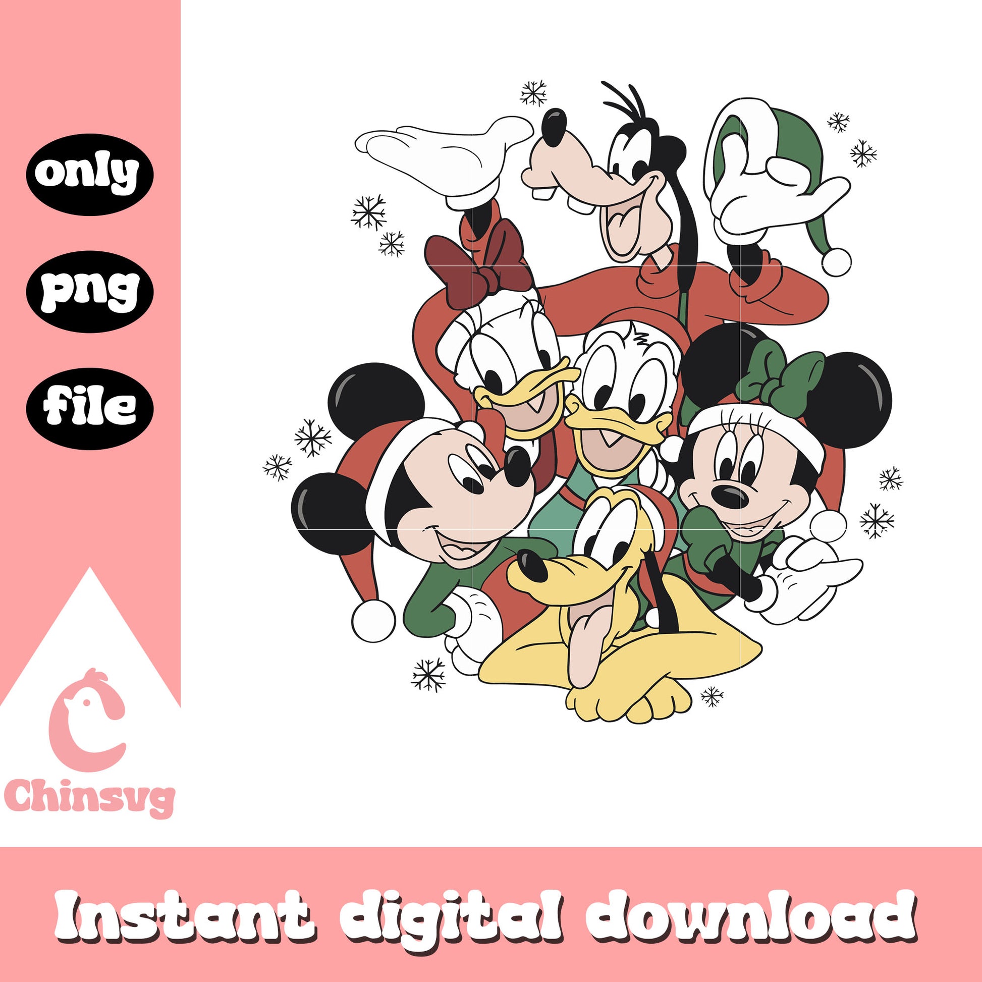 Christmas snow mickey characters design png, mickey and friends christmas png