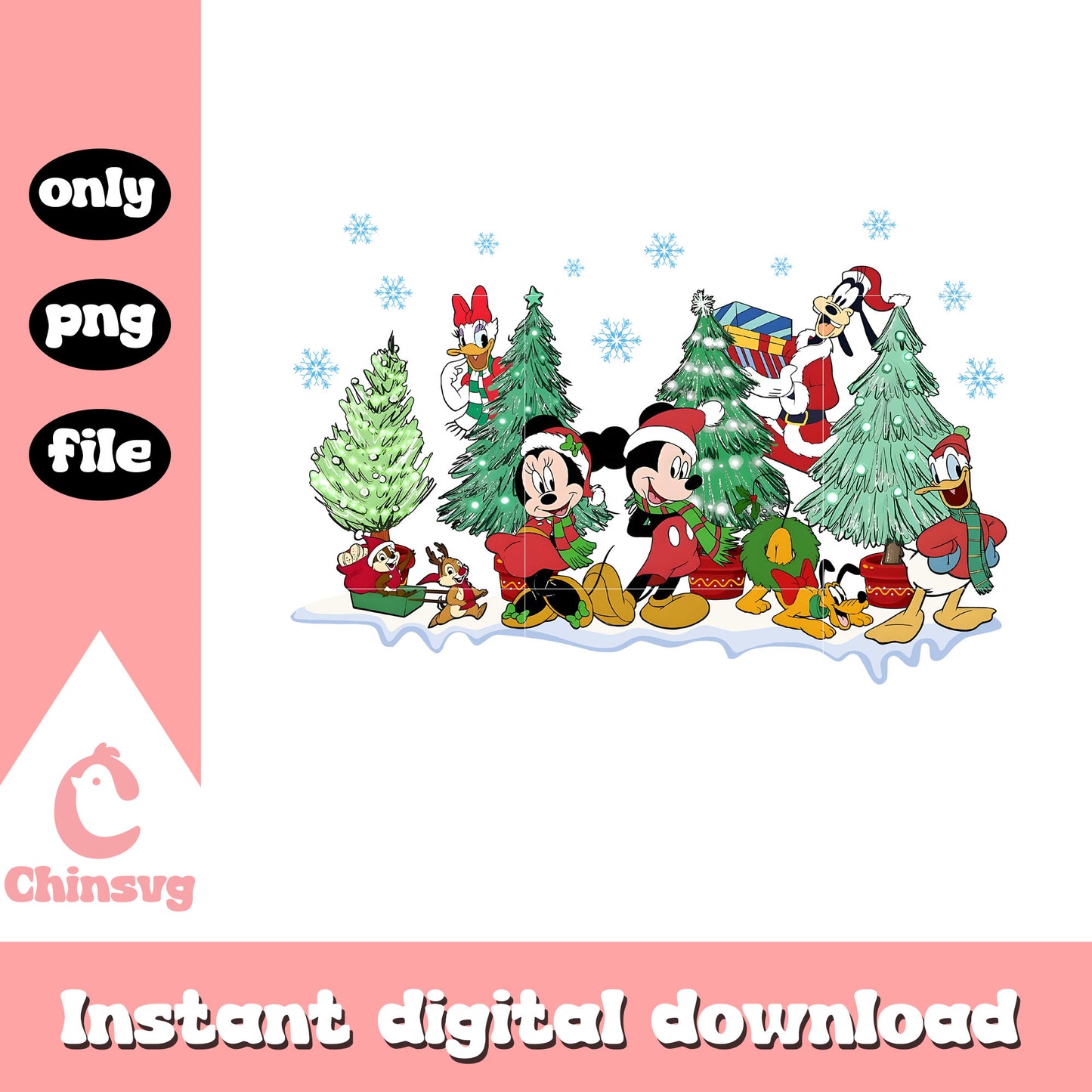 Christmas snow mickey friends design png, mickey and friends christmas png