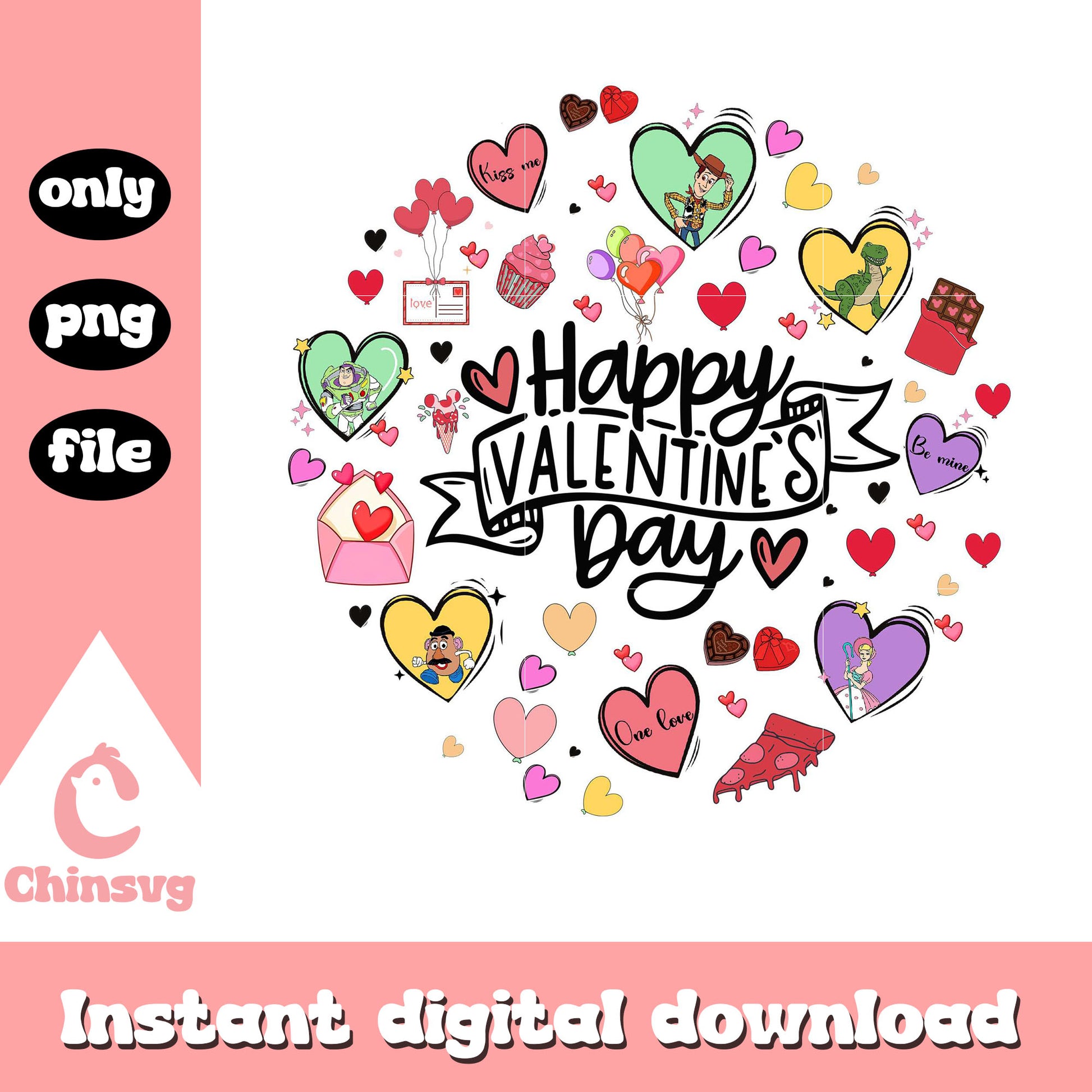 Circle toy story heart happy valentine's day png, toy story png